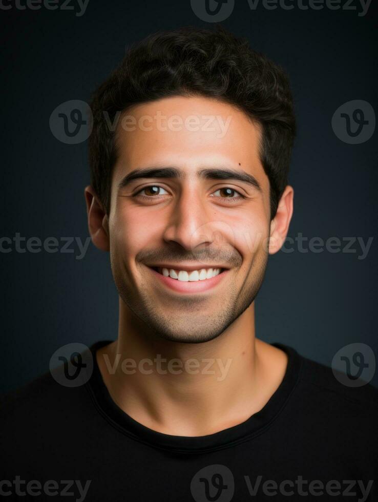 Smiling young man of Mexican descent against neutral background AI Generative photo