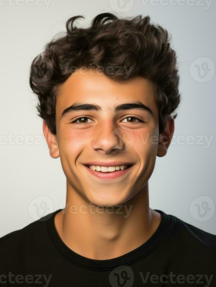 Smiling young man of Mexican descent against neutral background AI Generative photo