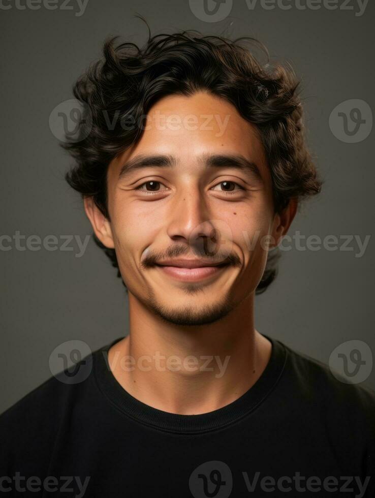 sonriente joven hombre de mexicano descendencia en contra neutral antecedentes ai generativo foto