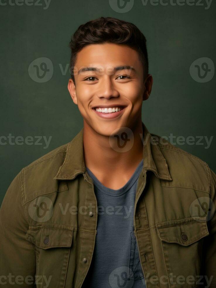 Smiling young man of Mexican descent against neutral background AI Generative photo