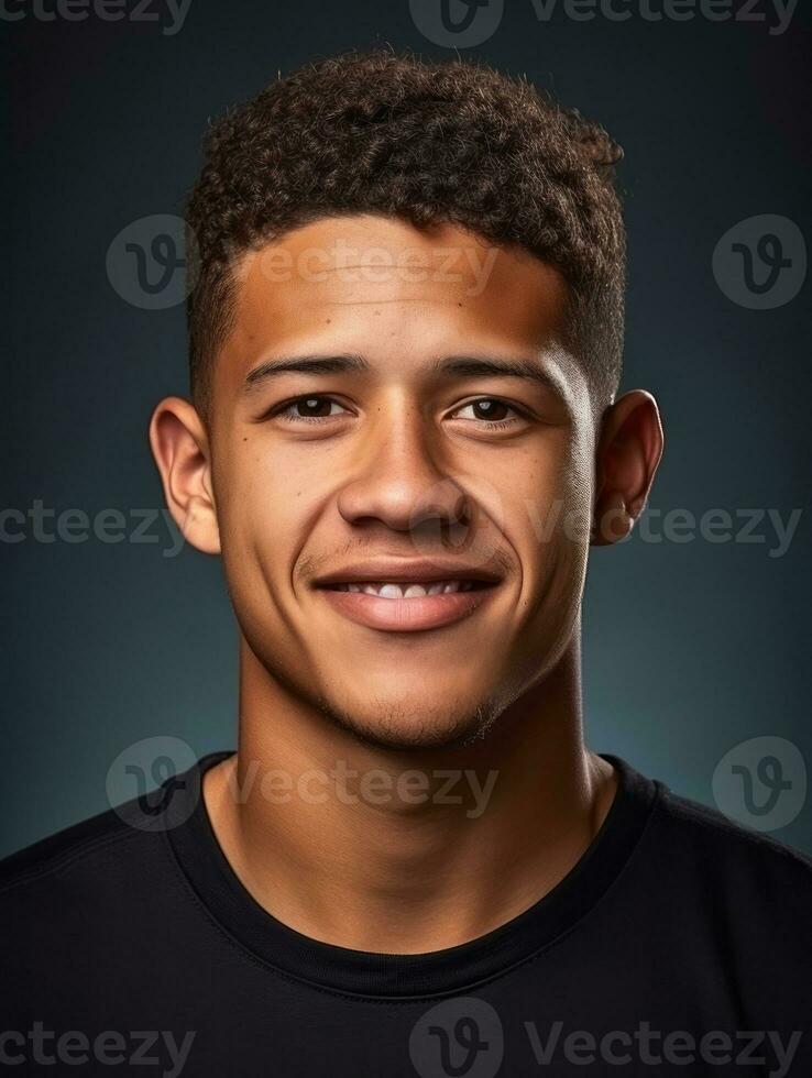 Smiling young man of Mexican descent against neutral background AI Generative photo