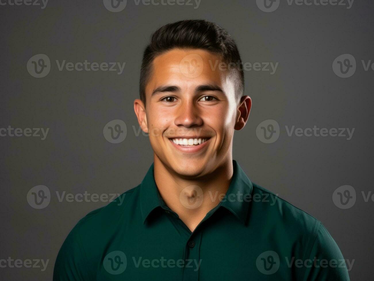 Smiling young man of Mexican descent against neutral background AI Generative photo