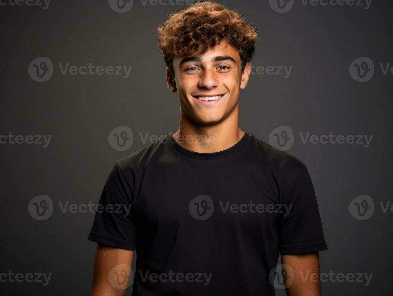 Smiling young man of Mexican descent against neutral background AI Generative photo