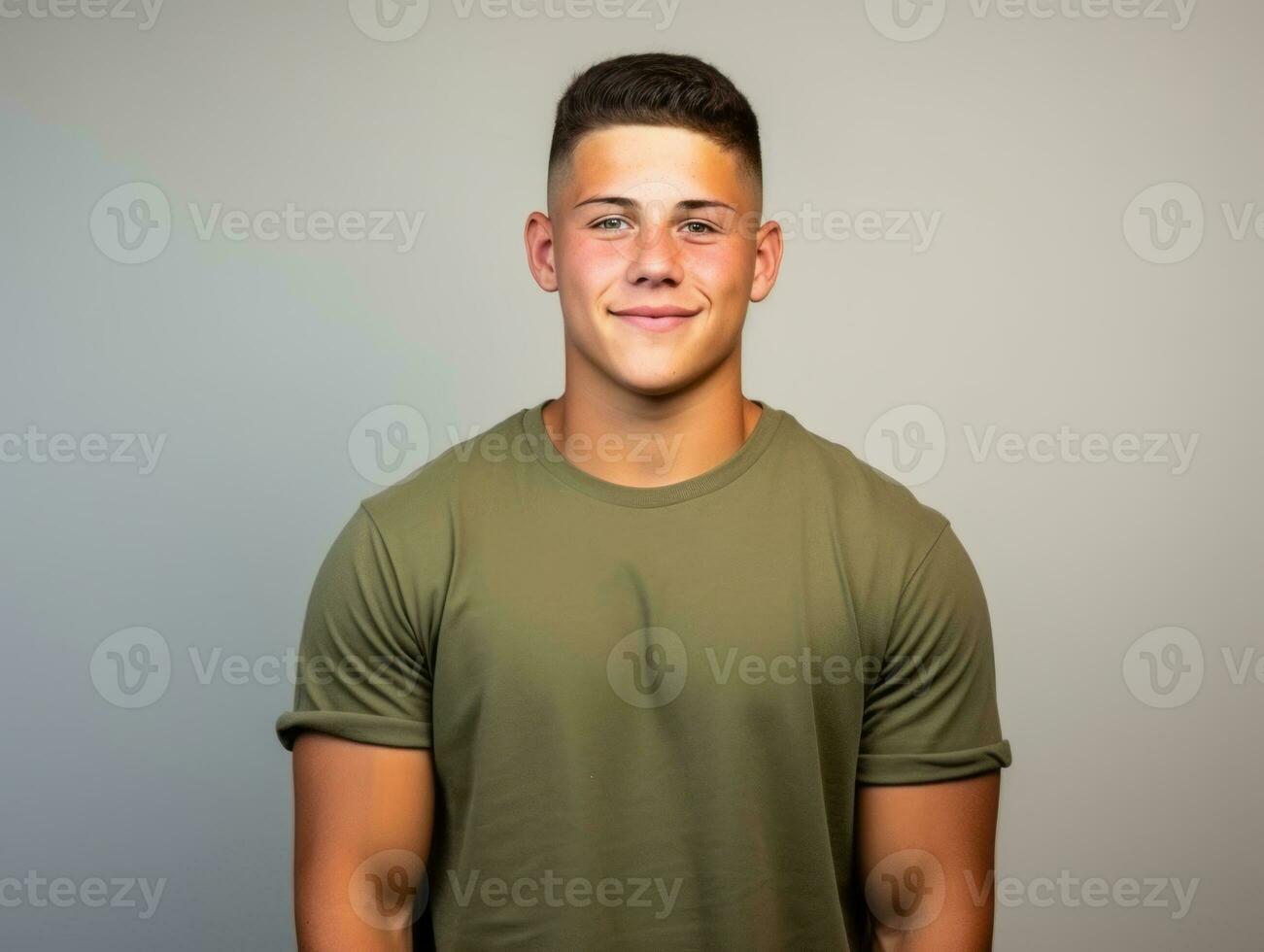 Smiling young man of Mexican descent against neutral background AI Generative photo