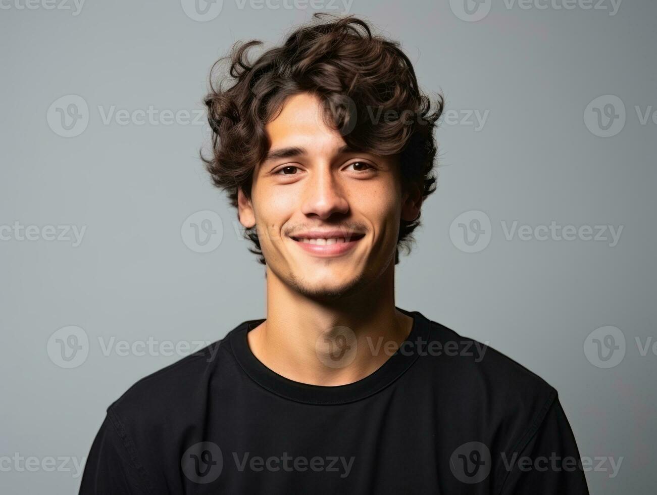 Smiling young man of Mexican descent against neutral background AI Generative photo