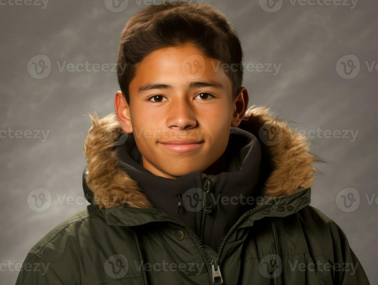 Smiling young man of Mexican descent against neutral background AI Generative photo