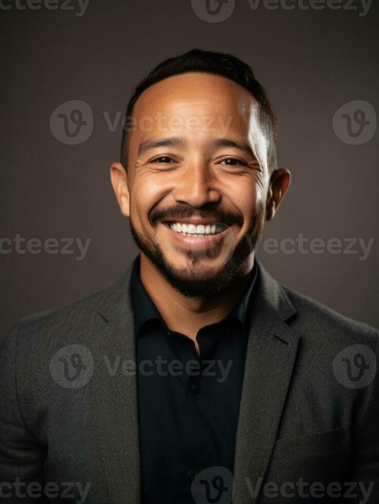 Smiling young man of Mexican descent against neutral background AI Generative photo