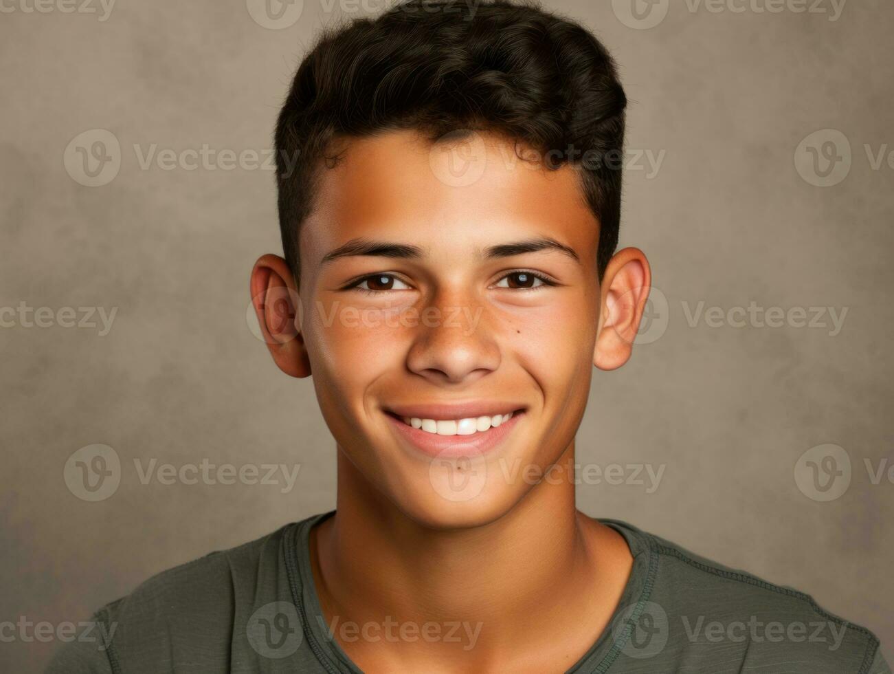 Smiling young man of Mexican descent against neutral background AI Generative photo