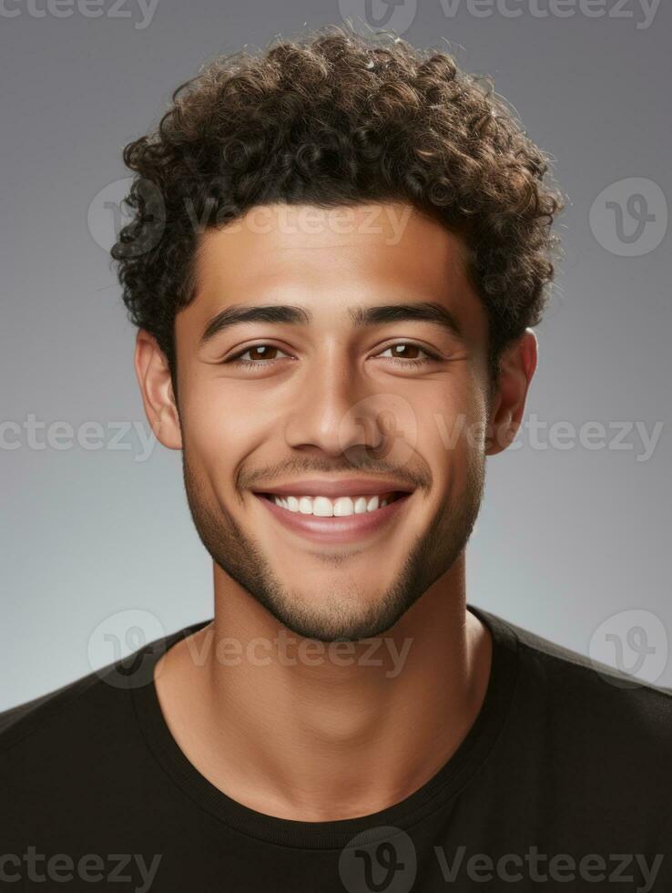 Smiling young man of Mexican descent against neutral background AI Generative photo