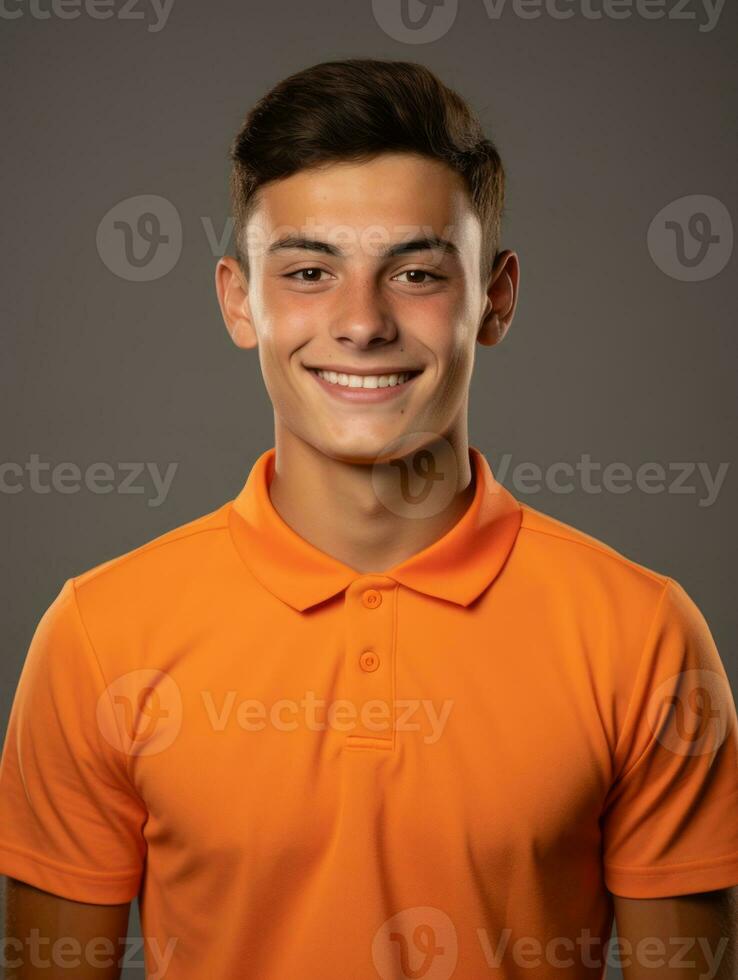 Smiling young man of Mexican descent against neutral background AI Generative photo