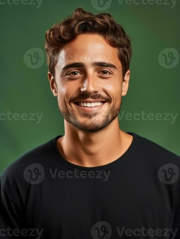 Smiling young man of Mexican descent against neutral background AI Generative photo