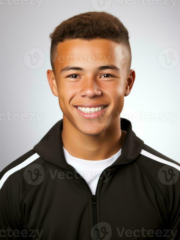 sonriente joven hombre de mexicano descendencia en contra neutral antecedentes ai generativo foto