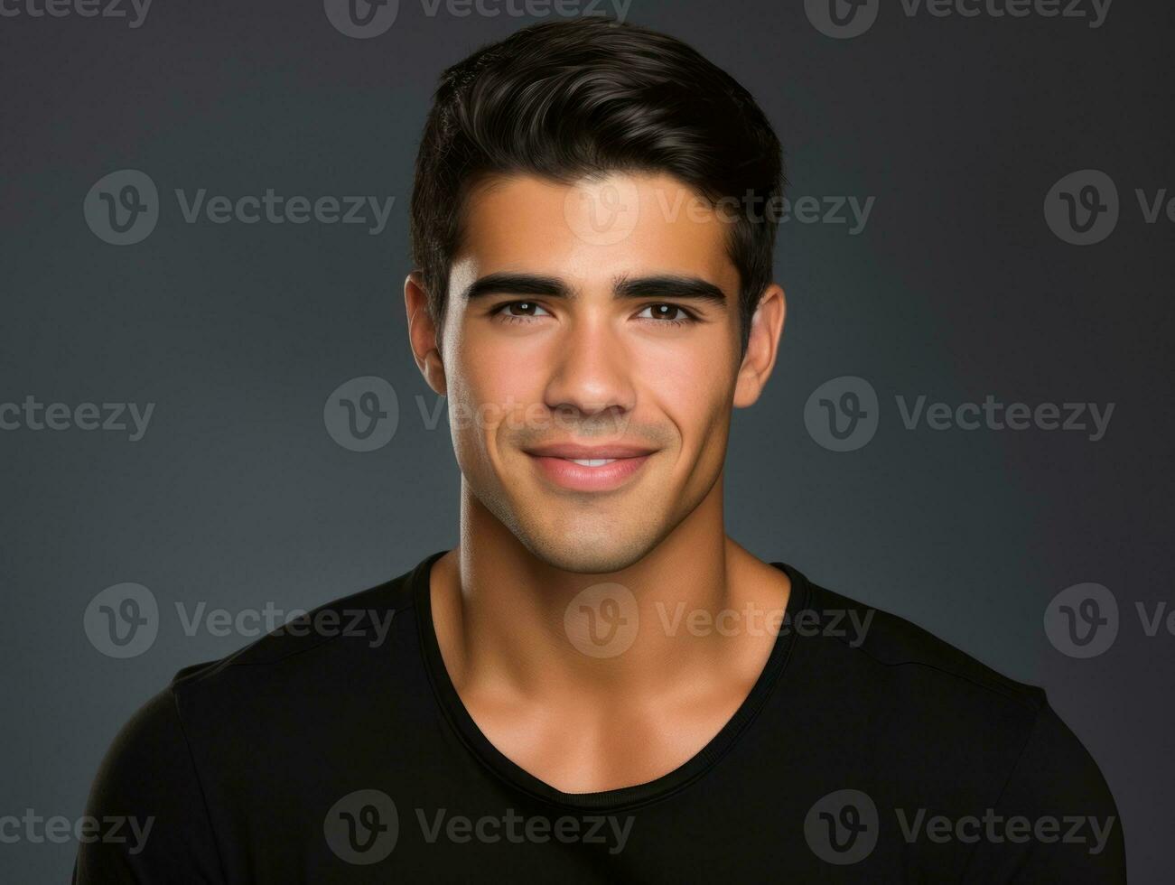 Smiling young man of Mexican descent against neutral background AI Generative photo