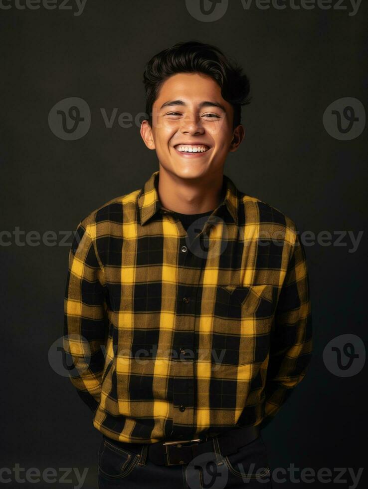 Smiling young man of Mexican descent against neutral background AI Generative photo