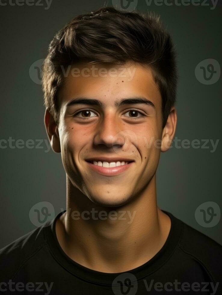 Smiling young man of Mexican descent against neutral background AI Generative photo