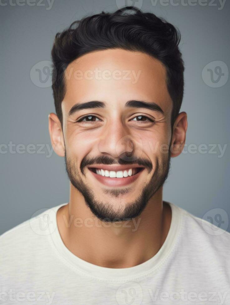 Smiling young man of Mexican descent against neutral background AI Generative photo