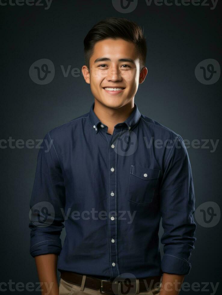 Smiling young man of Mexican descent against neutral background AI Generative photo