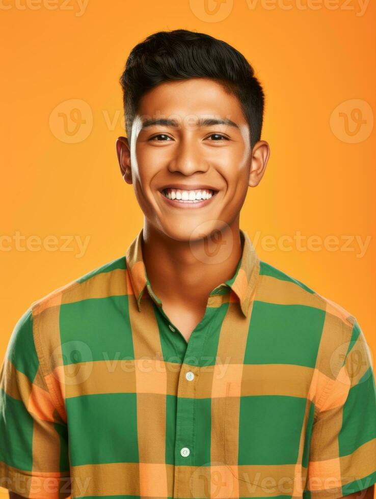 Smiling young man of Mexican descent against neutral background AI Generative photo