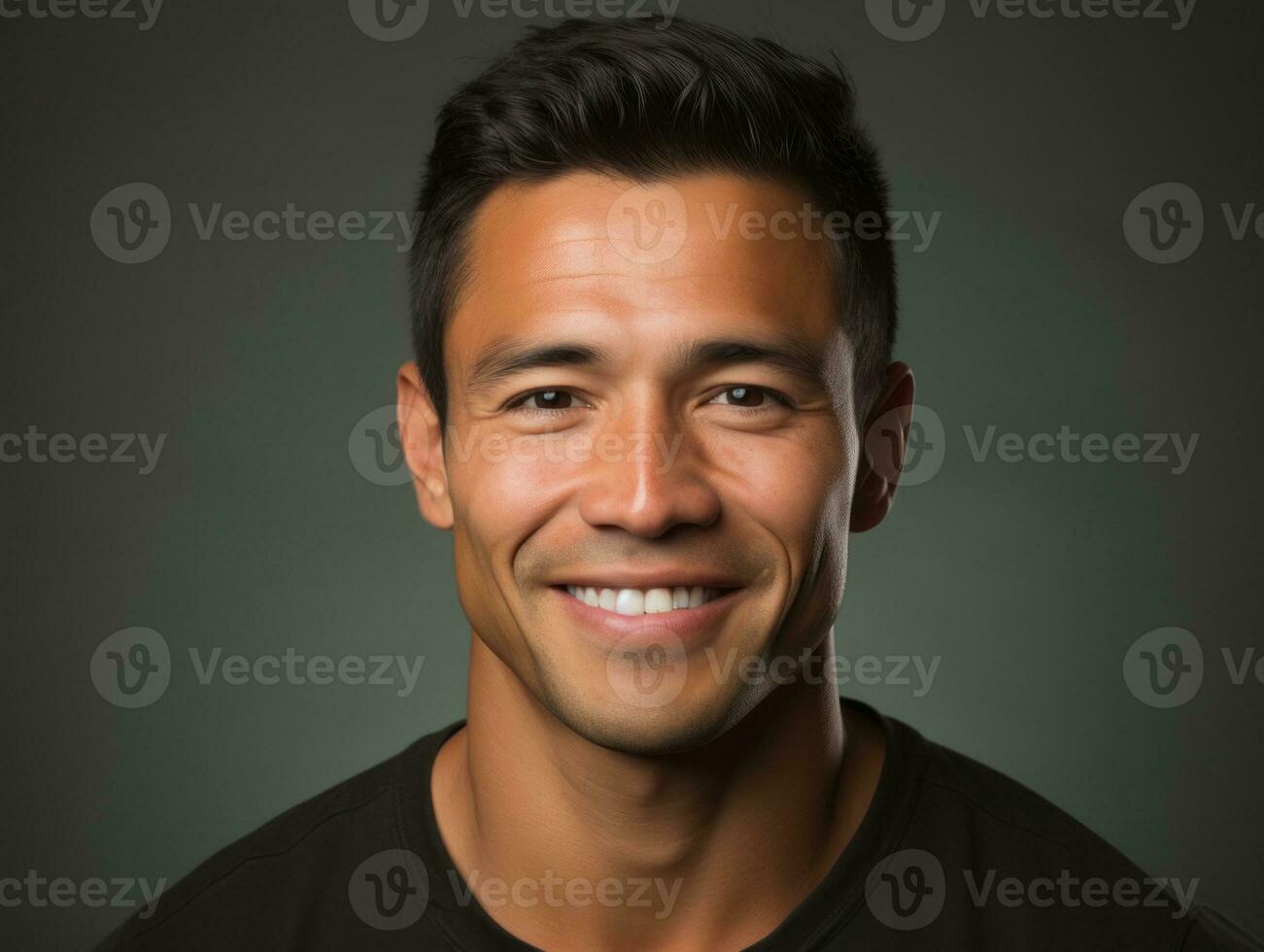 Smiling young man of Mexican descent against neutral background AI Generative photo