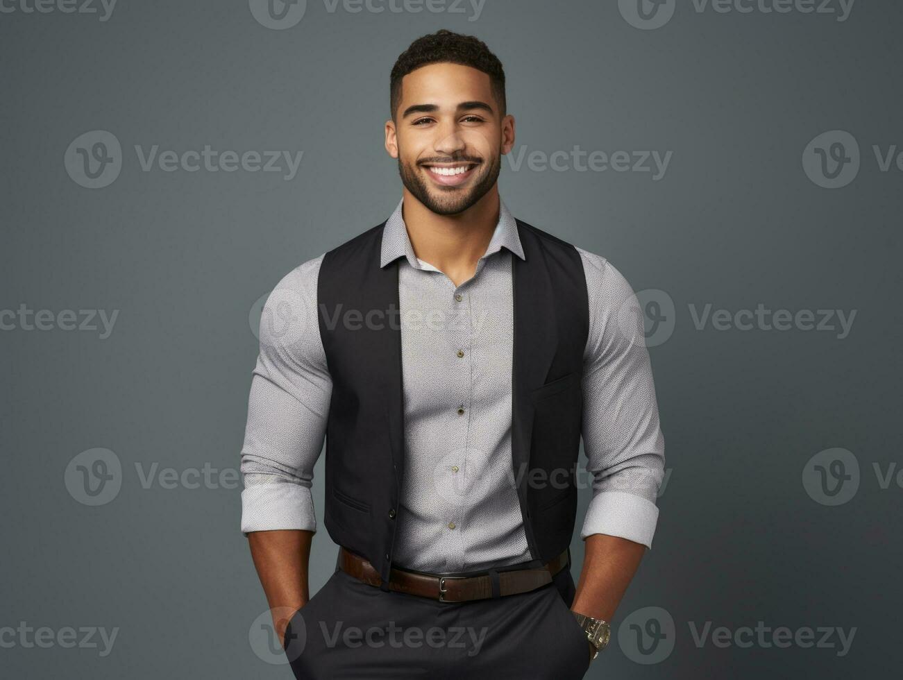 Smiling young man of Mexican descent against neutral background AI Generative photo