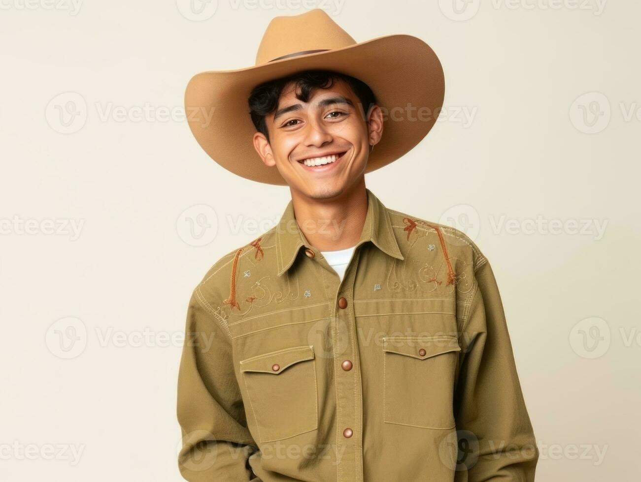 Smiling young man of Mexican descent against neutral background AI Generative photo