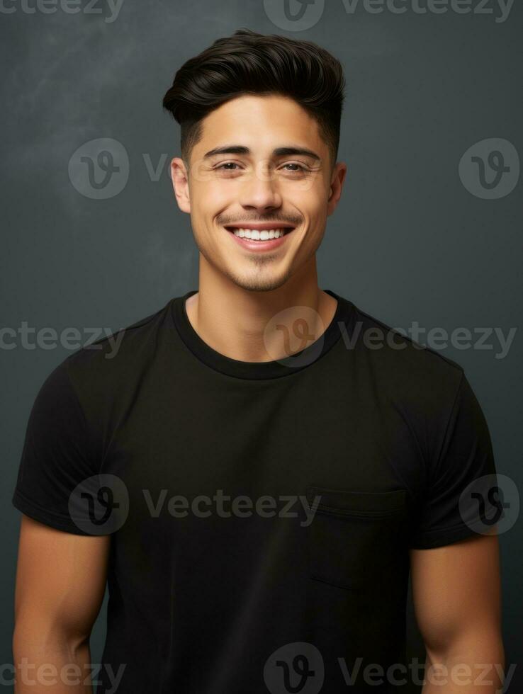 Smiling young man of Mexican descent against neutral background AI Generative photo
