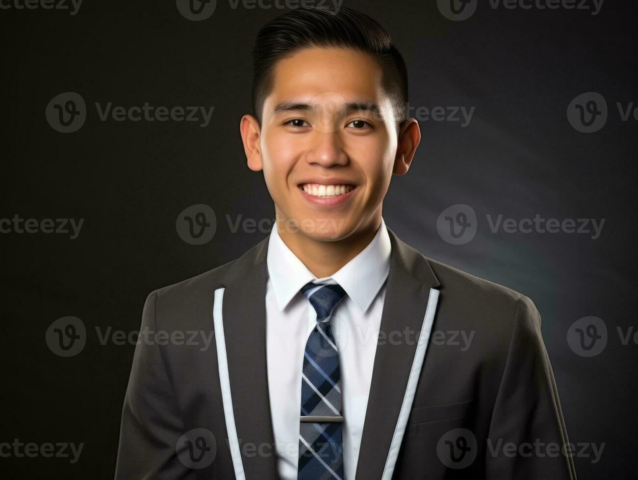 Smiling young man of Mexican descent against neutral background AI Generative photo