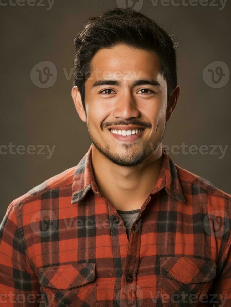 Smiling young man of Mexican descent against neutral background AI Generative photo
