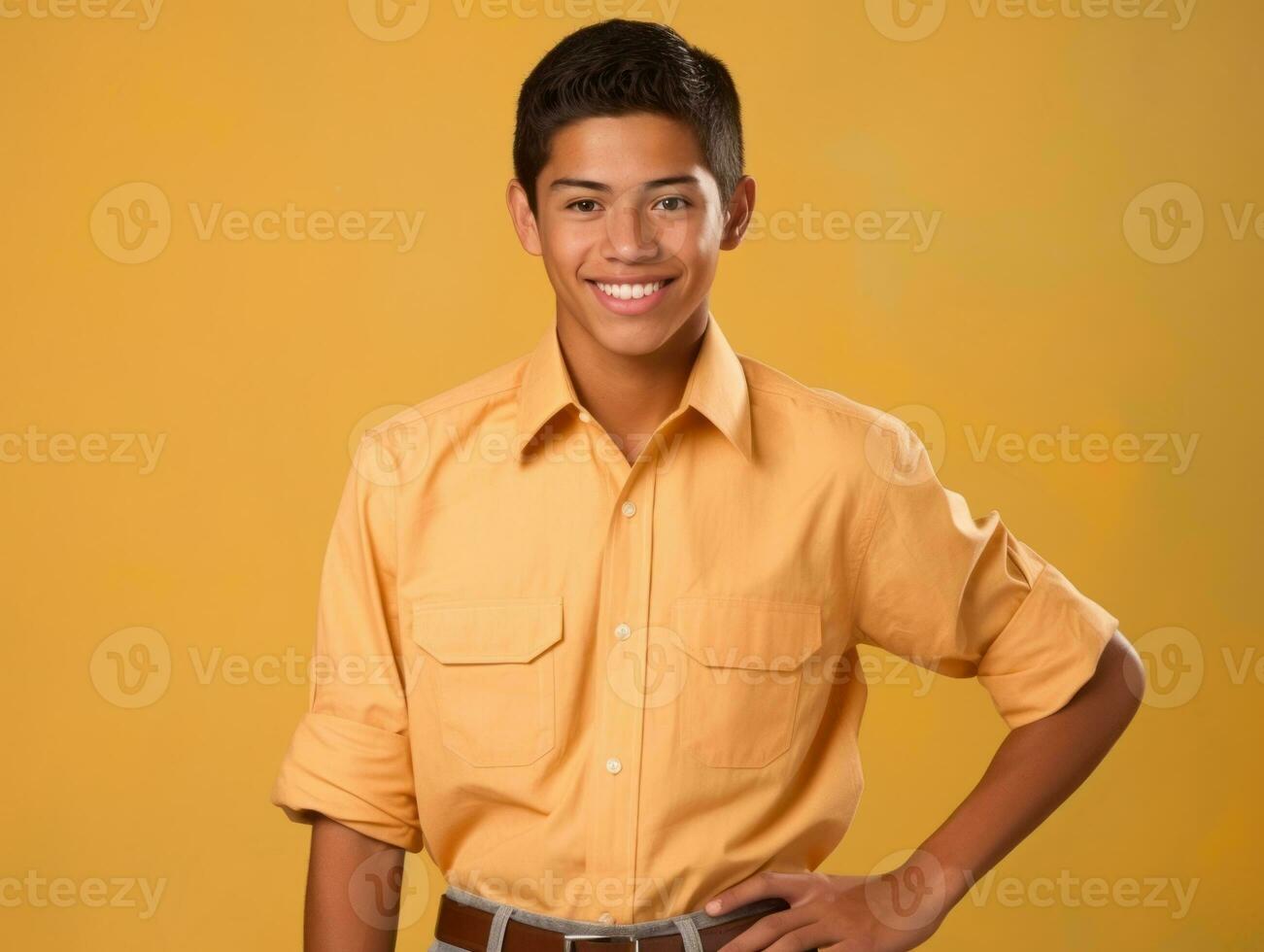 Smiling young man of Mexican descent against neutral background AI Generative photo