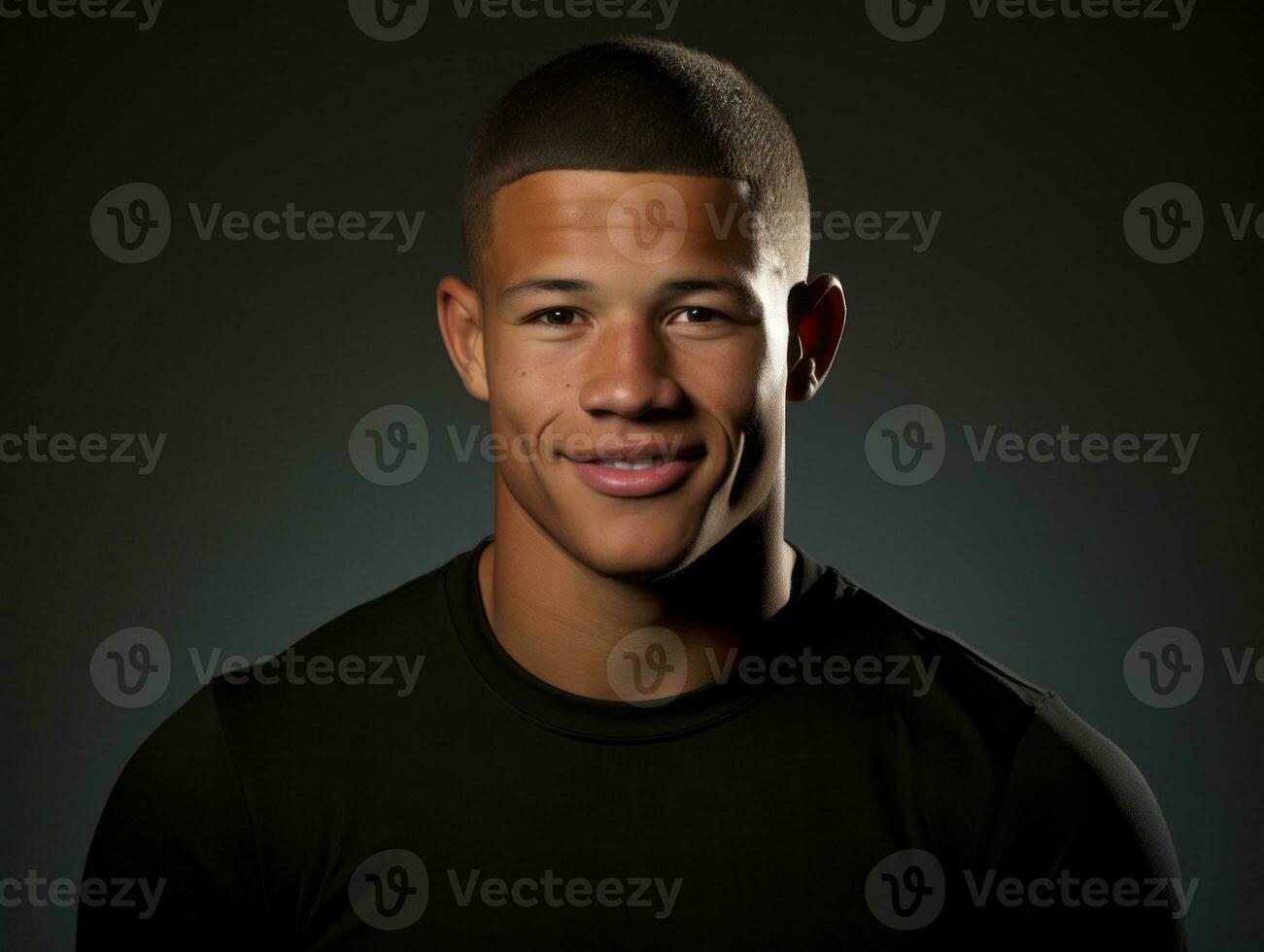 Smiling young man of Mexican descent against neutral background AI Generative photo