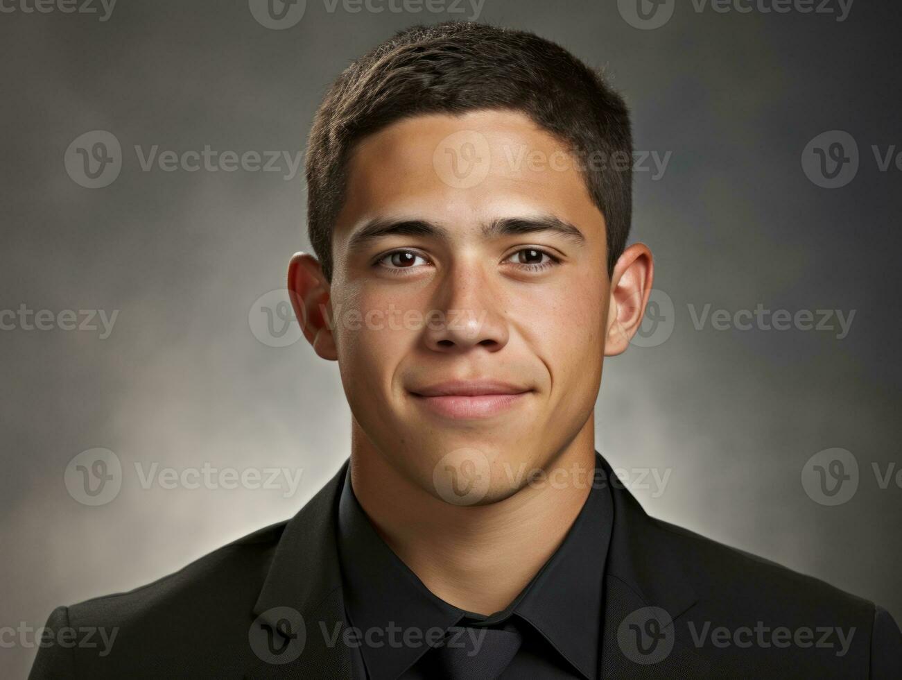 Smiling young man of Mexican descent against neutral background AI Generative photo