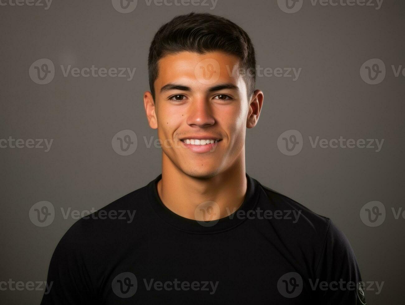 Smiling young man of Mexican descent against neutral background AI Generative photo