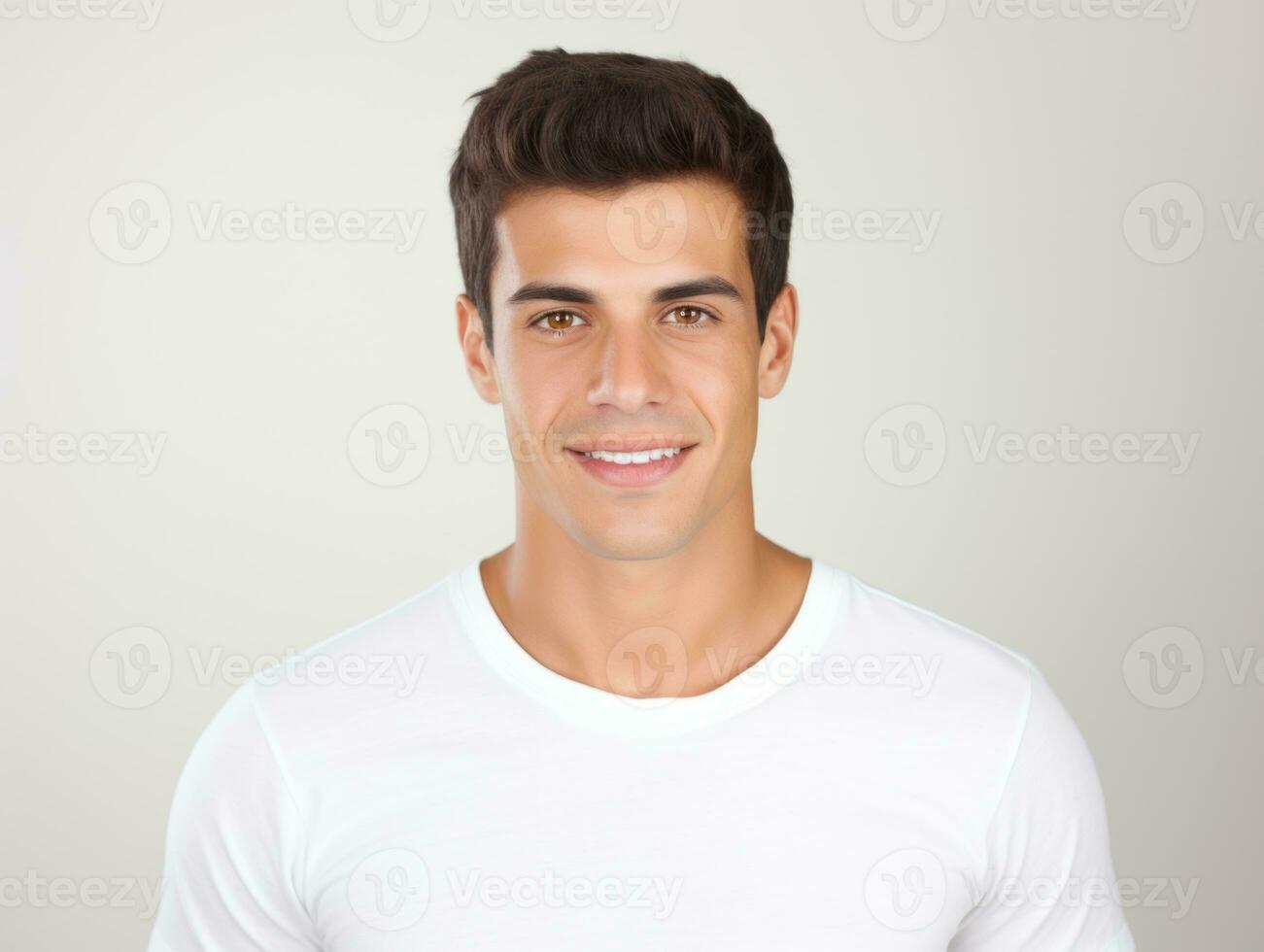 Smiling young man of Mexican descent against neutral background AI Generative photo