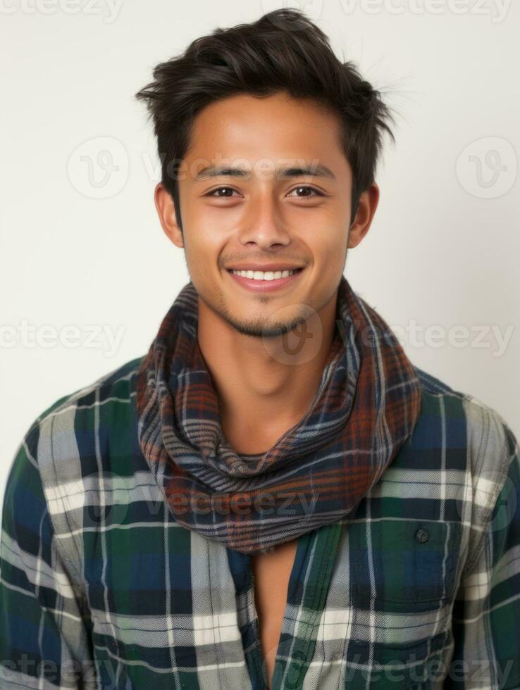 Smiling young man of Mexican descent against neutral background AI Generative photo