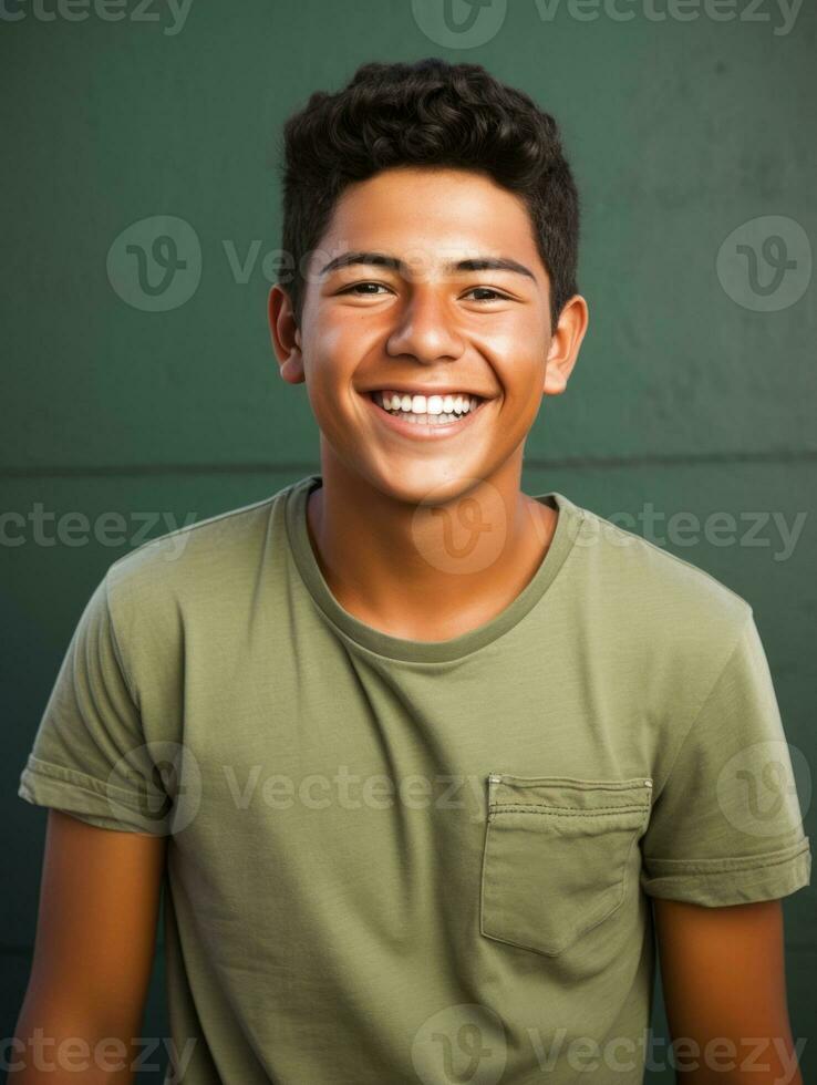 sonriente joven hombre de mexicano descendencia en contra neutral antecedentes ai generativo foto