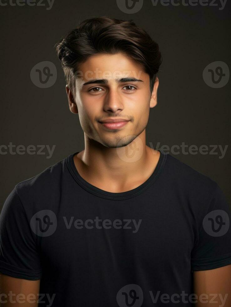 Smiling young man of Mexican descent against neutral background AI Generative photo