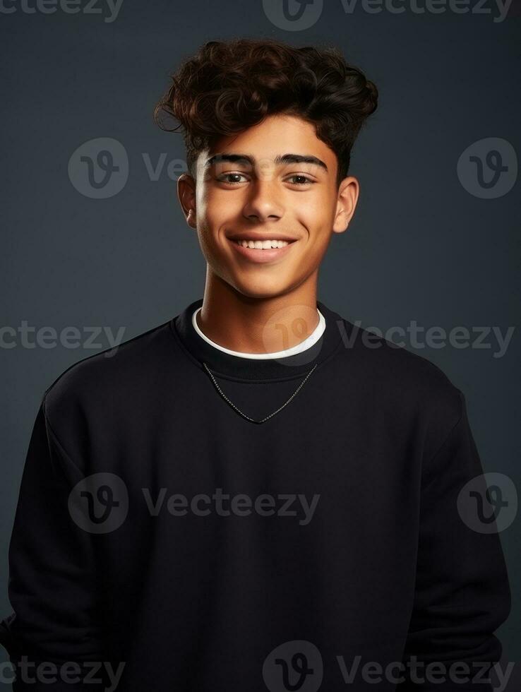 Smiling young man of Mexican descent against neutral background AI Generative photo