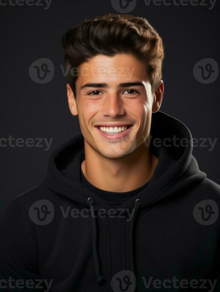 Smiling young man of Mexican descent against neutral background AI Generative photo