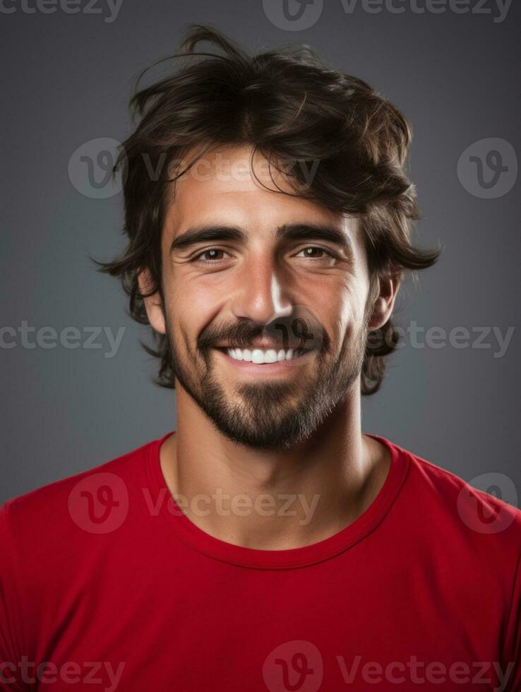 Smiling young man of Mexican descent against neutral background AI Generative photo