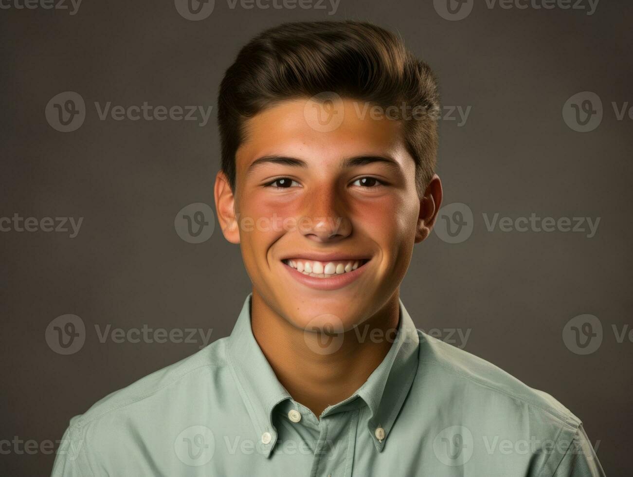 Smiling young man of Mexican descent against neutral background AI Generative photo