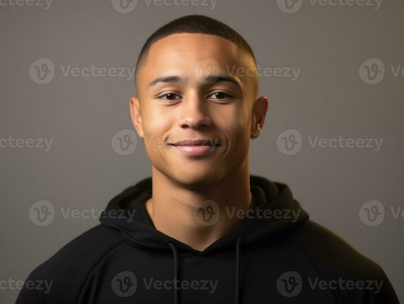 Smiling young man of Mexican descent against neutral background AI Generative photo