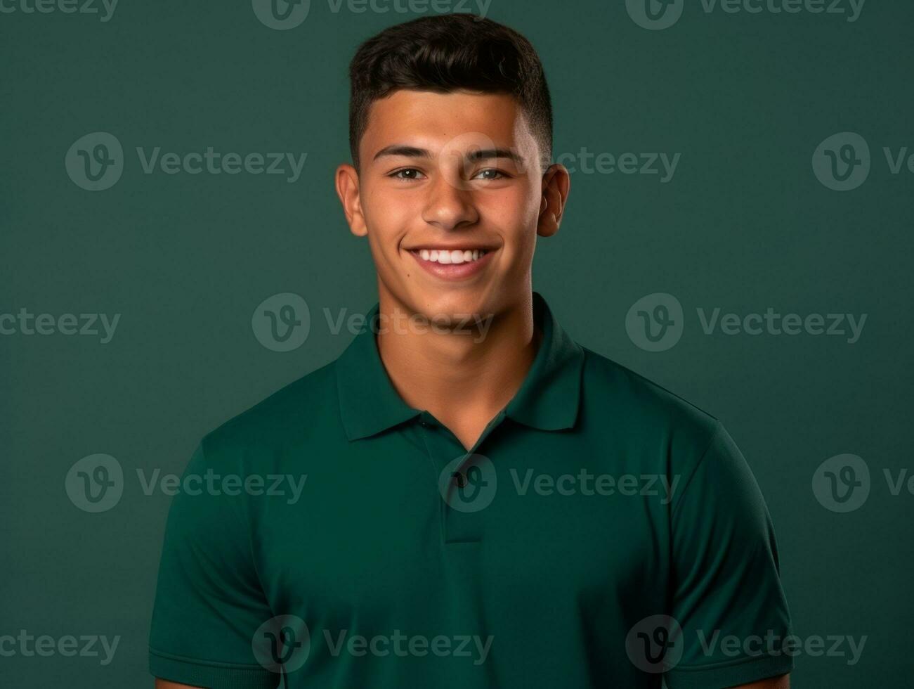 Smiling young man of Mexican descent against neutral background AI Generative photo