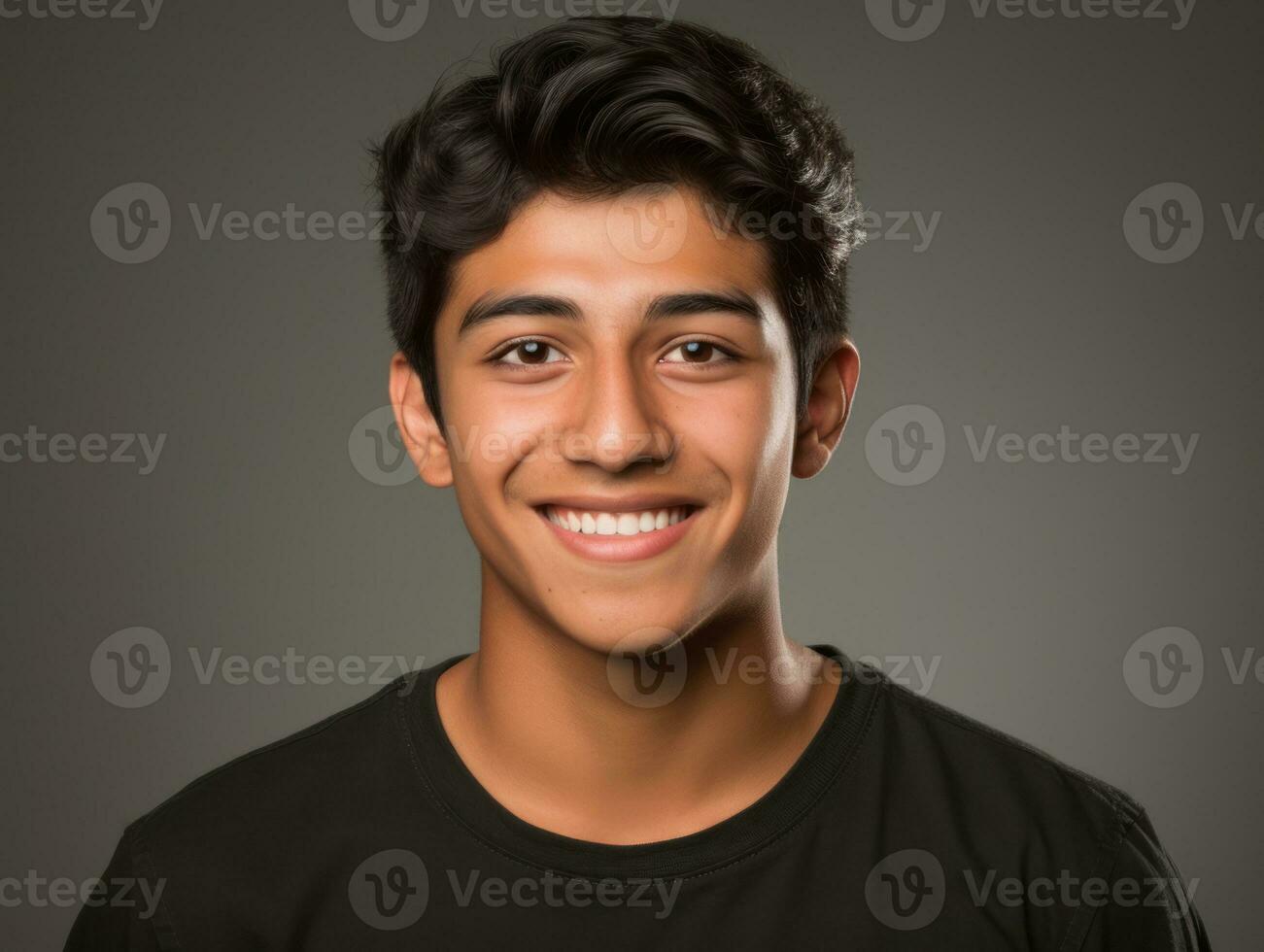 Smiling young man of Mexican descent against neutral background AI Generative photo