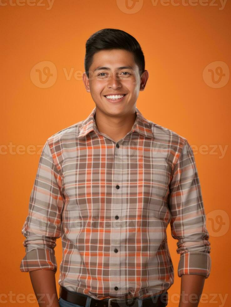 Smiling young man of Mexican descent against neutral background AI Generative photo