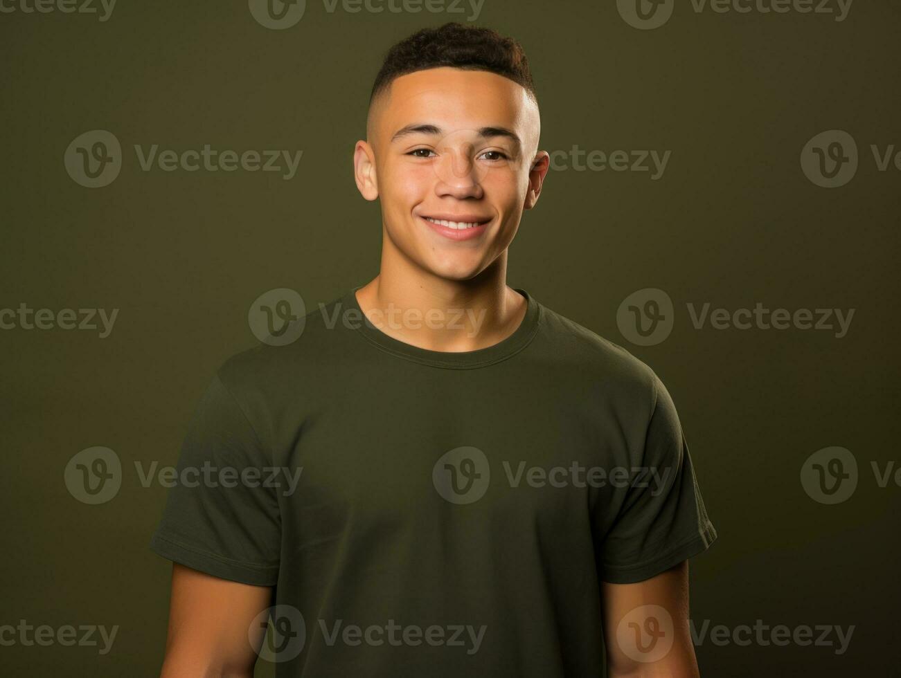 Smiling young man of Mexican descent against neutral background AI Generative photo