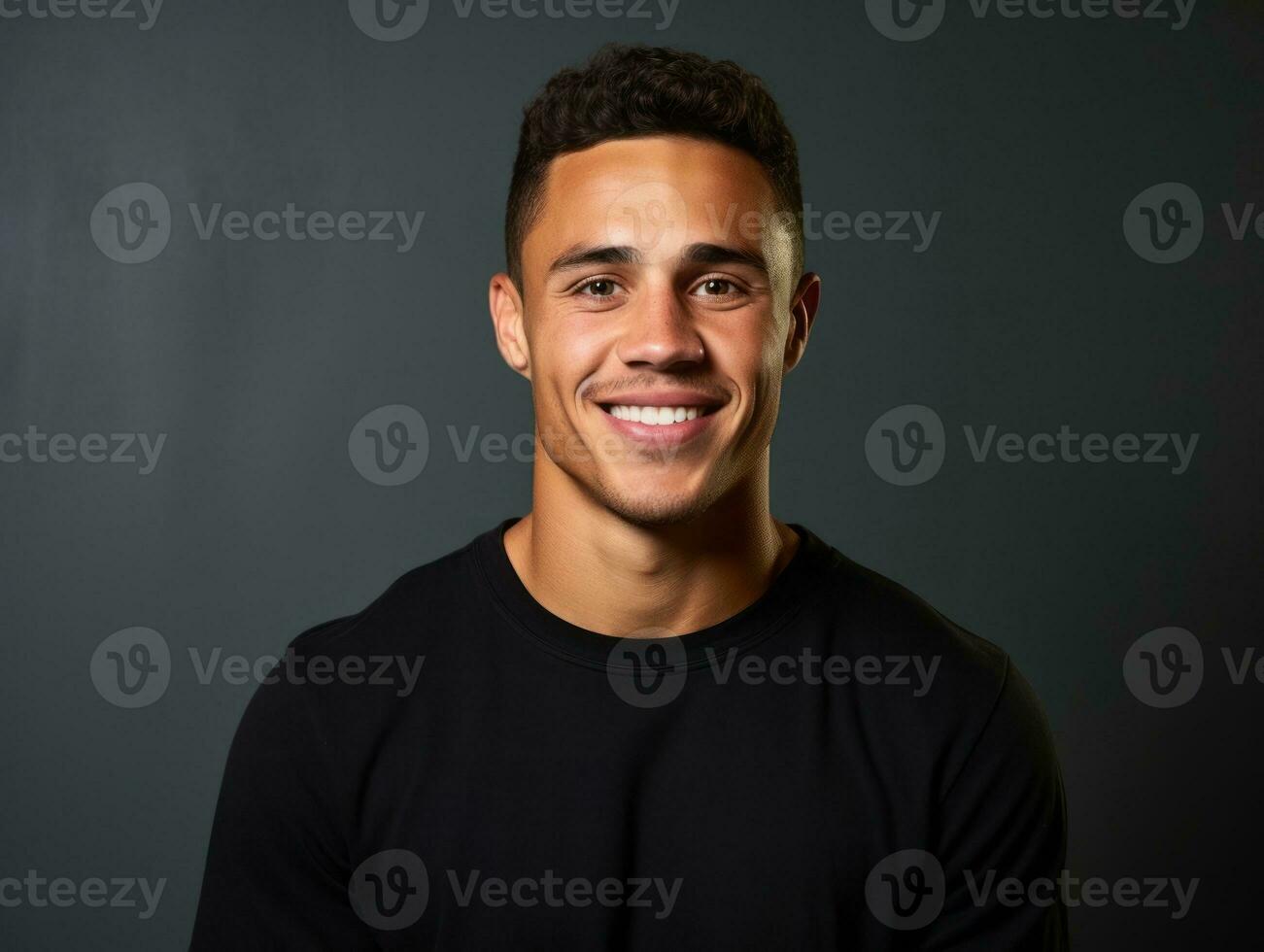 Smiling young man of Mexican descent against neutral background AI Generative photo