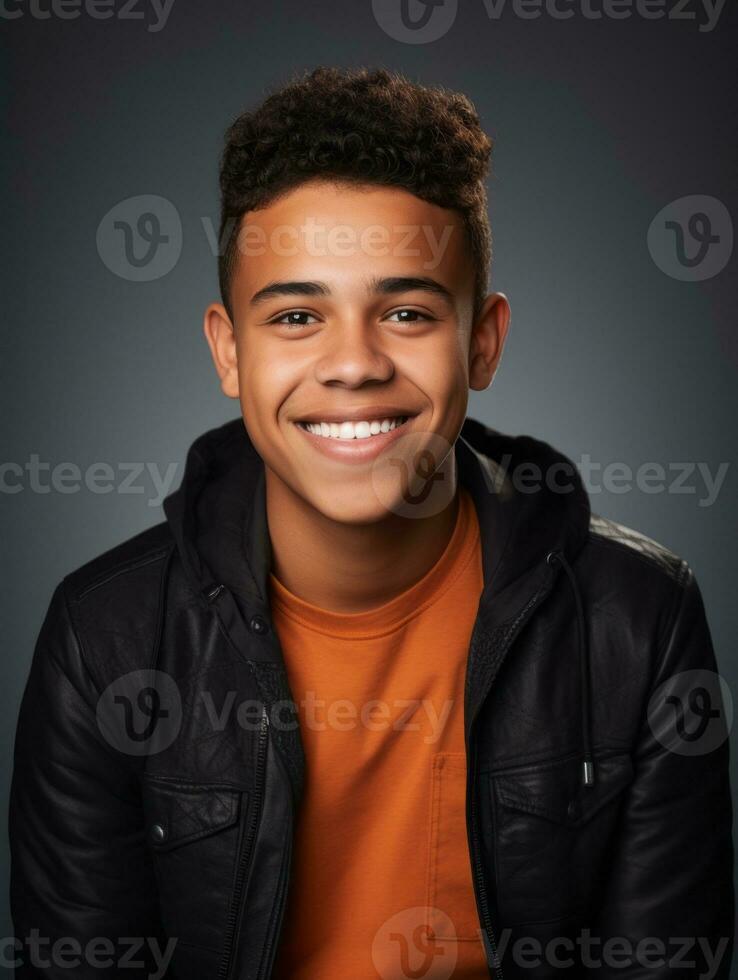 Smiling young man of Mexican descent against neutral background AI Generative photo