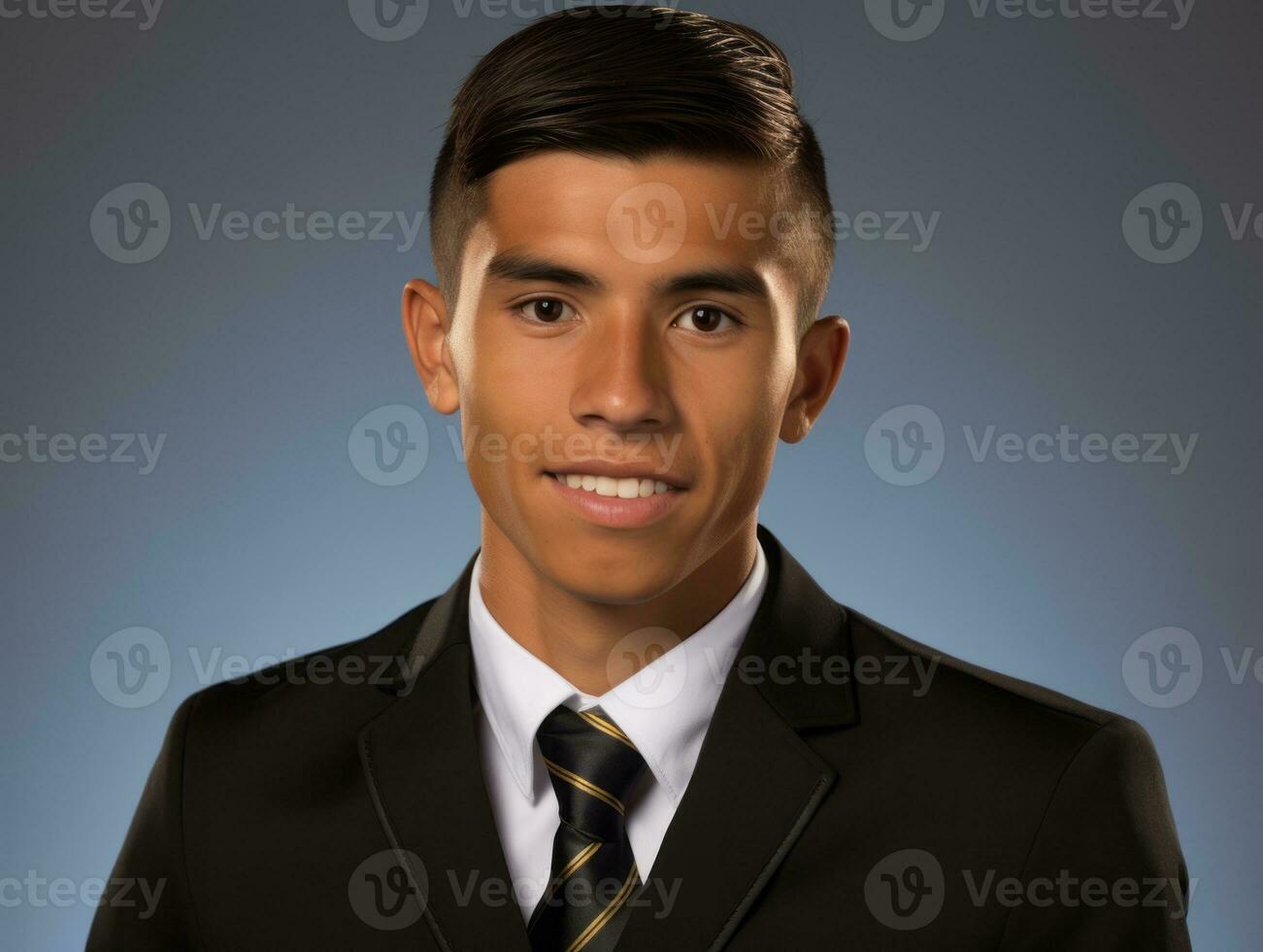 Smiling young man of Mexican descent against neutral background AI Generative photo