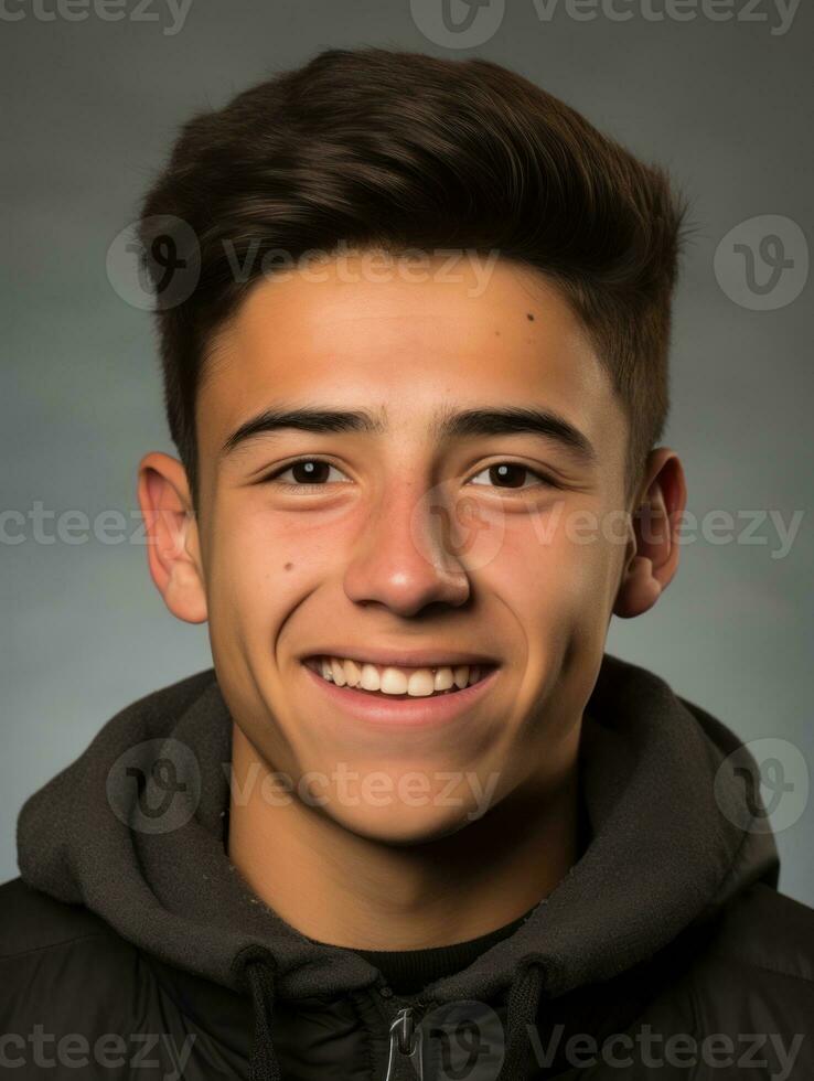 Smiling young man of Mexican descent against neutral background AI Generative photo