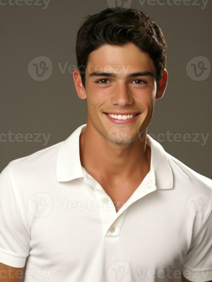 Smiling young man of Mexican descent against neutral background AI Generative photo